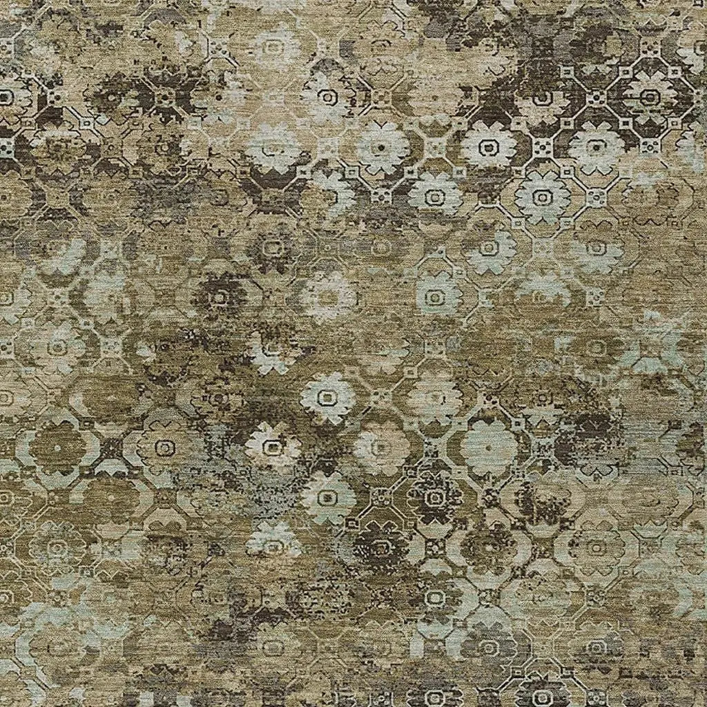 10' X 14' Khaki And Olive Green Abstract Washable Indoor Outdoor Area Rug Homeroots Outdoor