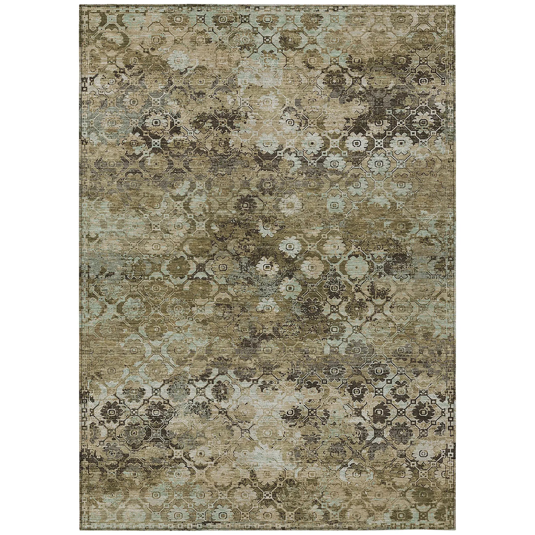 10' X 14' Khaki And Olive Green Abstract Washable Indoor Outdoor Area Rug Homeroots Outdoor