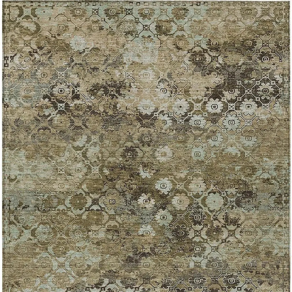 10' X 14' Khaki And Olive Green Abstract Washable Indoor Outdoor Area Rug Homeroots Outdoor