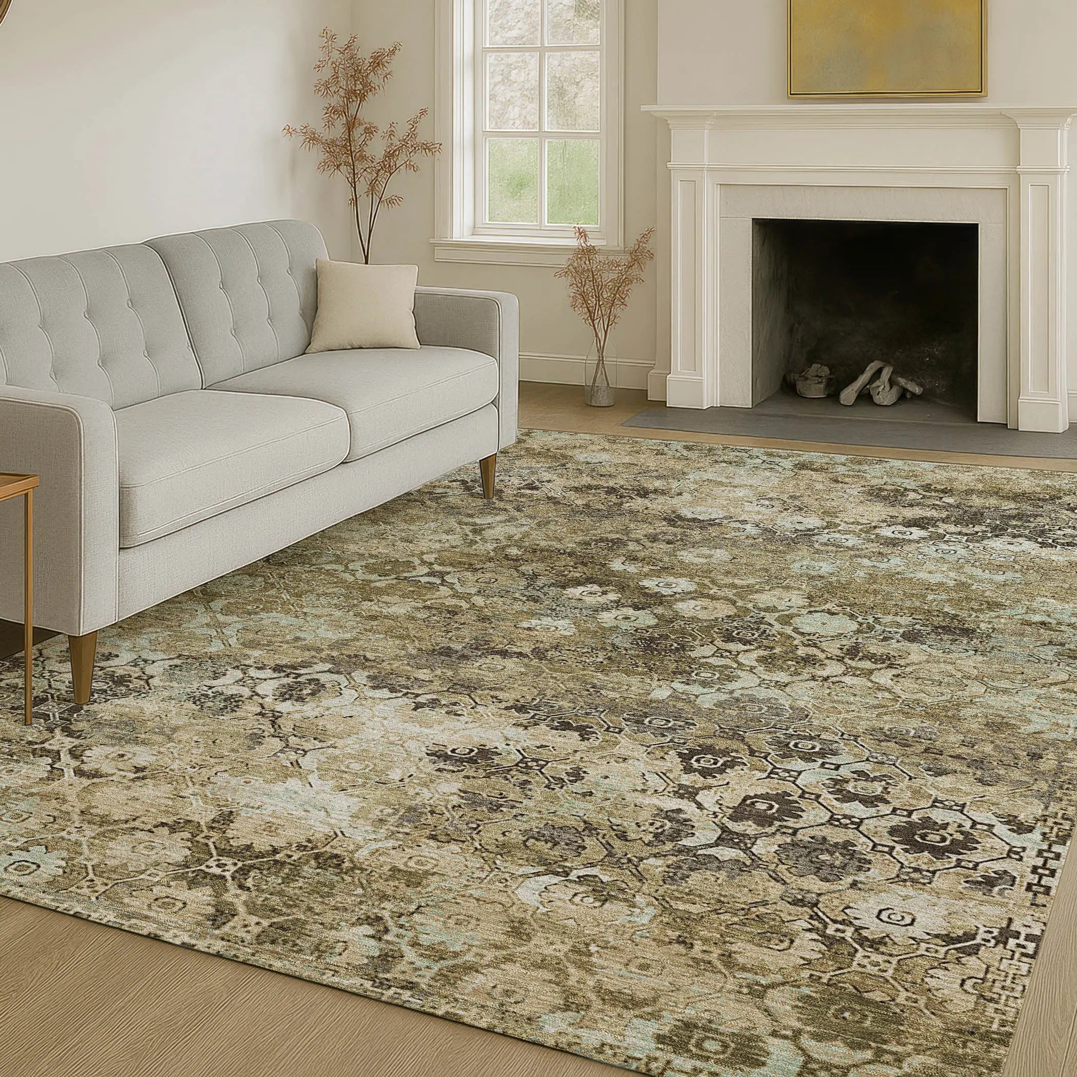10' X 14' Khaki And Olive Green Abstract Washable Indoor Outdoor Area Rug Homeroots Outdoor