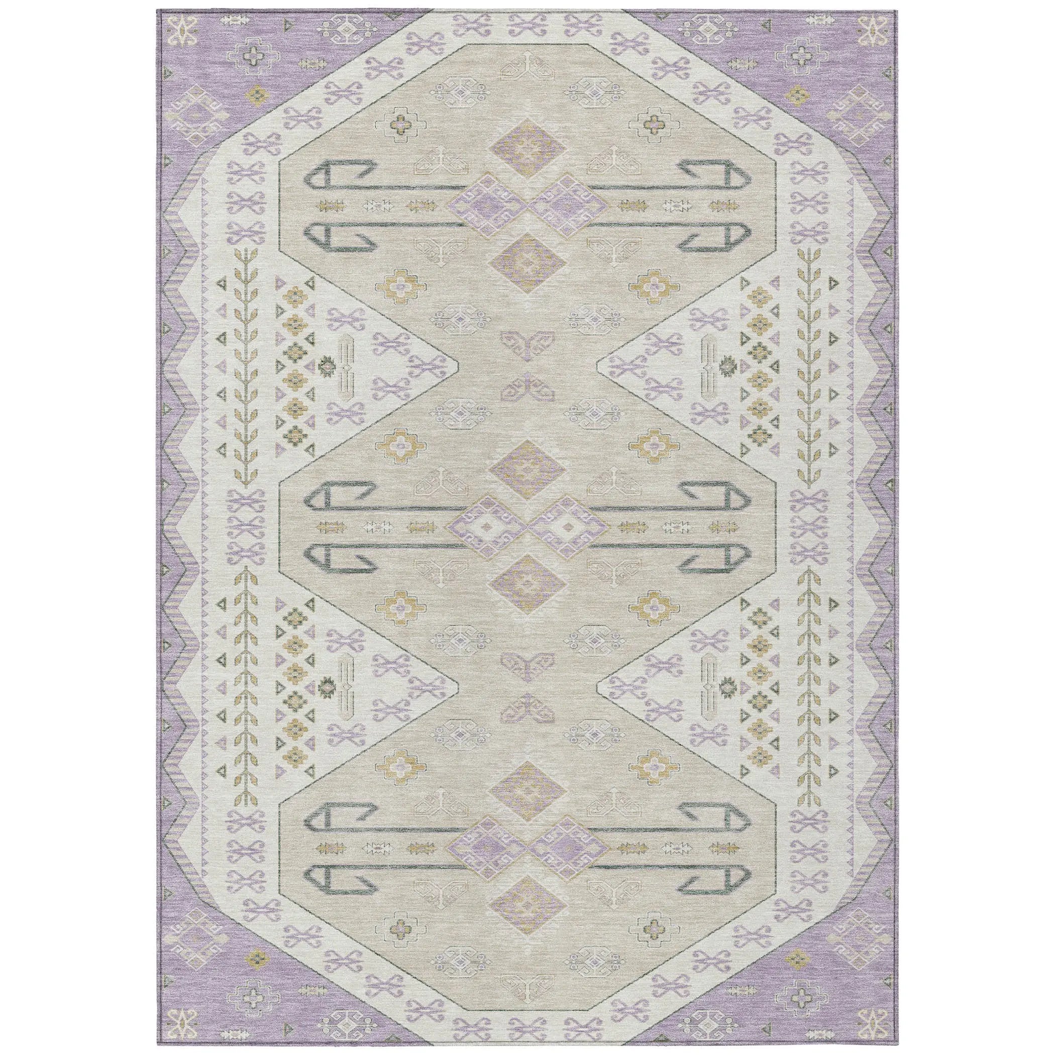 10' X 14' Lavender And Gold Geometric Washable Indoor Outdoor Area Rug Homeroots Outdoor