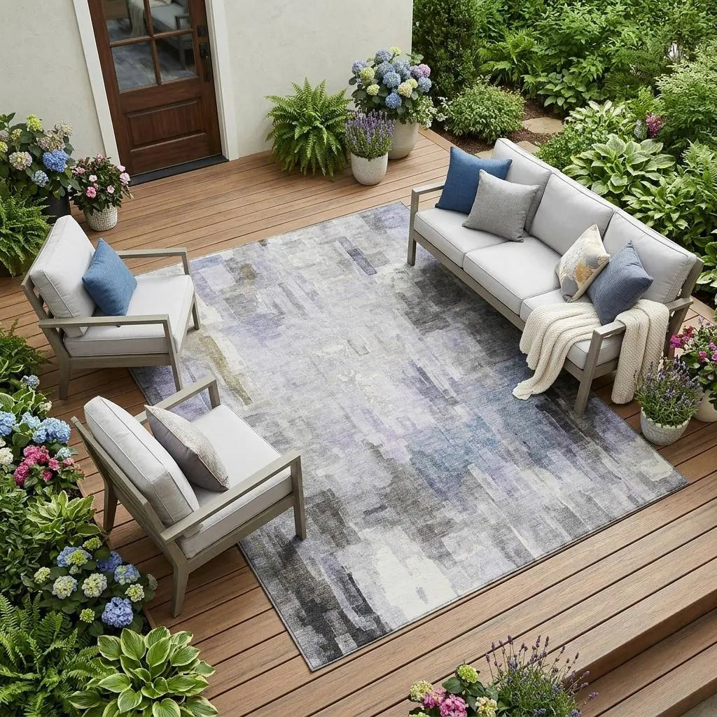 10' X 14' Lavender And Gray Abstract Washable Indoor Outdoor Area Rug Homeroots Outdoor
