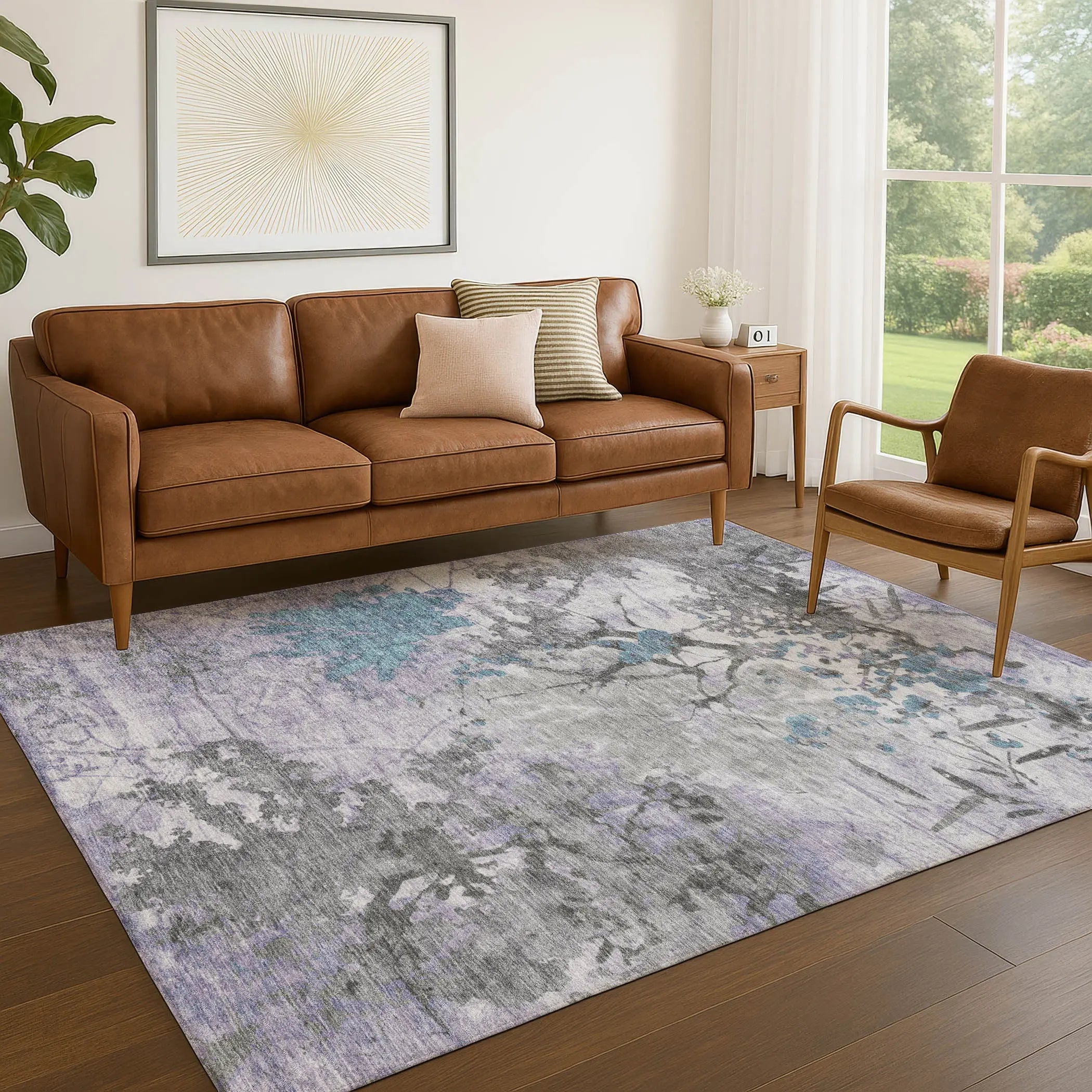10' X 14' Lavender And Ivory Abstract Washable Indoor Outdoor Area Rug Homeroots Outdoor