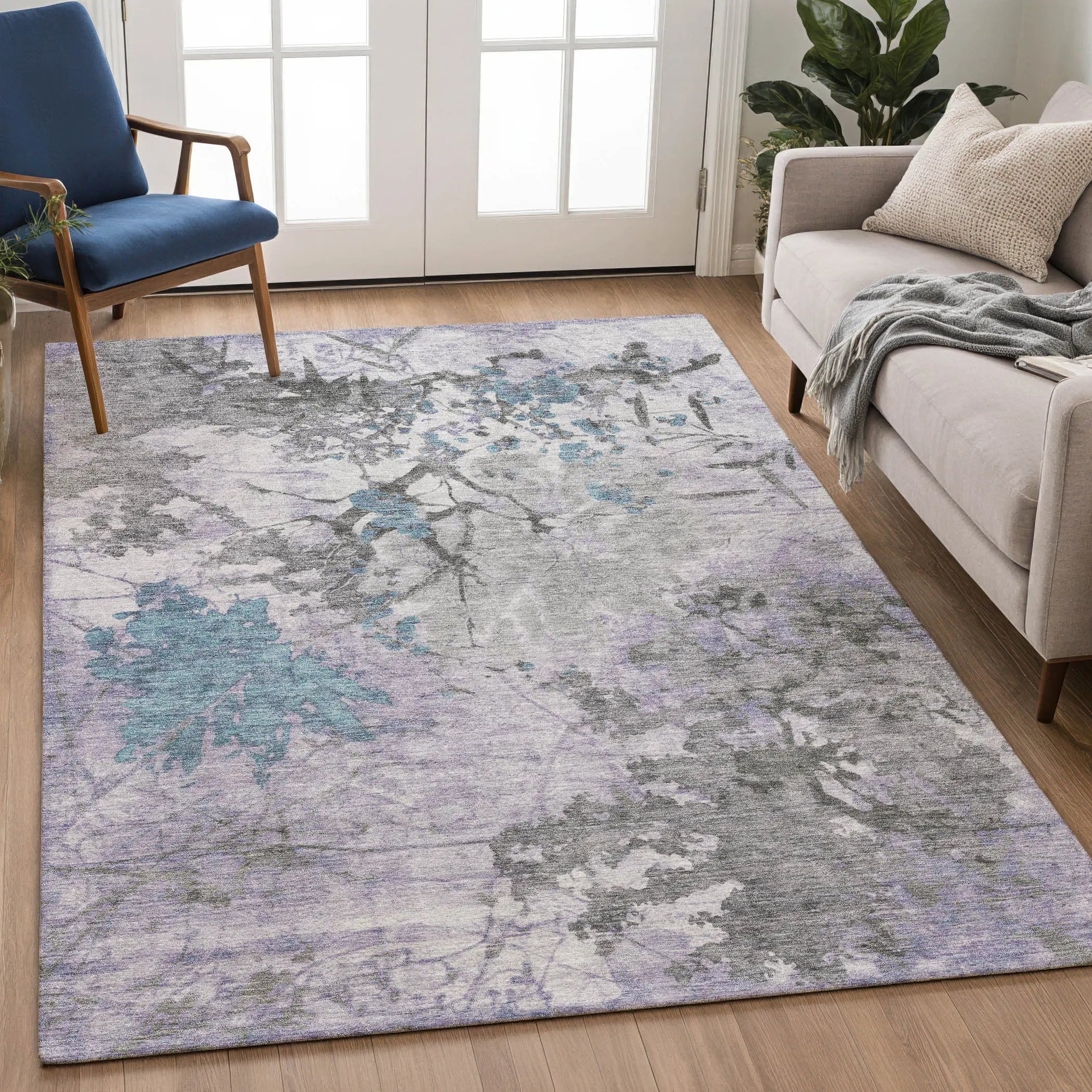 10' X 14' Lavender And Ivory Abstract Washable Indoor Outdoor Area Rug Homeroots Outdoor