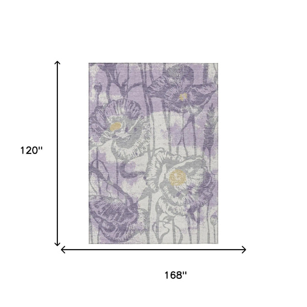 10' X 14' Lavender And Purple Floral Washable Indoor Outdoor Area Rug Homeroots Outdoor