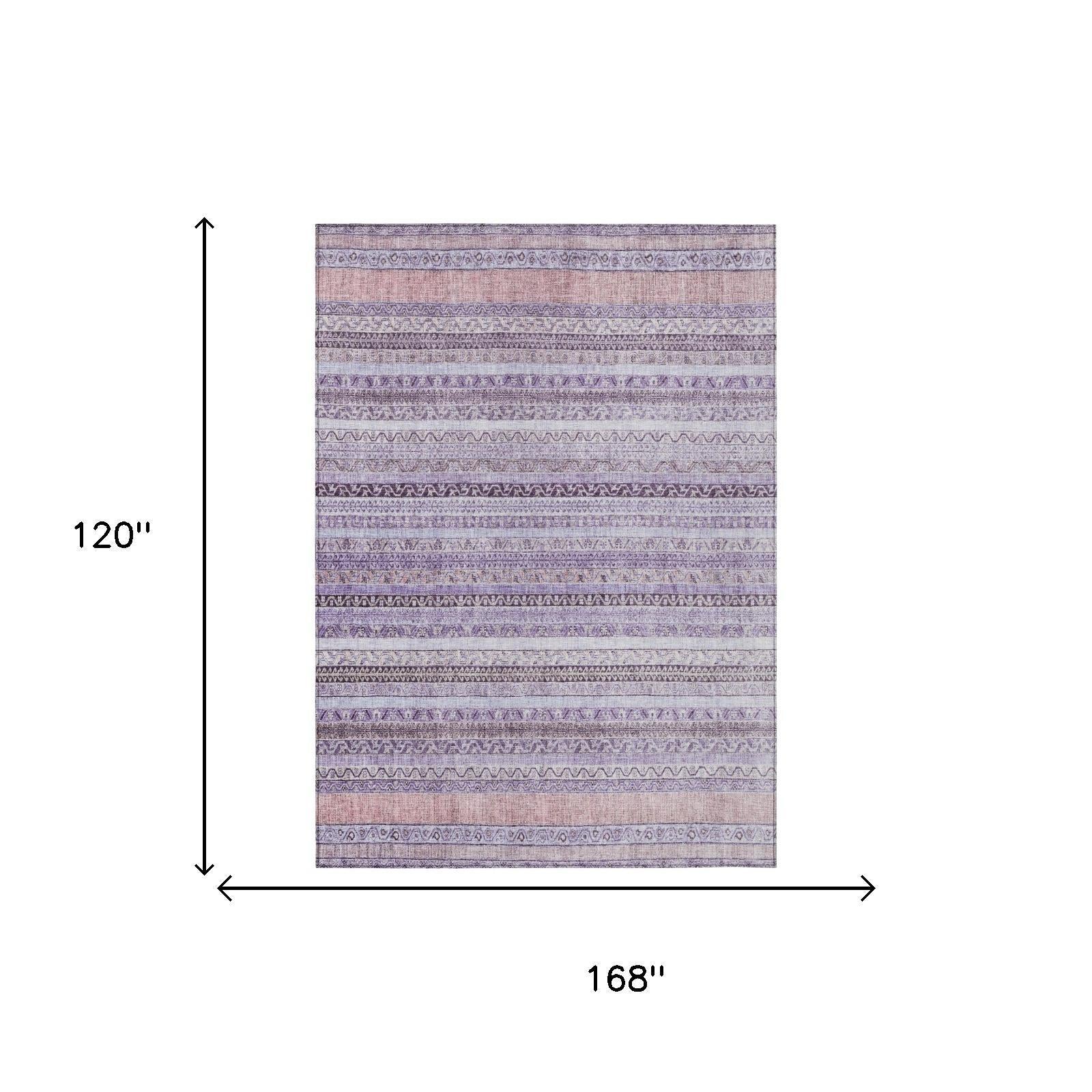 10' X 14' Lavender And Purple Striped Washable Indoor Outdoor Area Rug Homeroots Outdoor