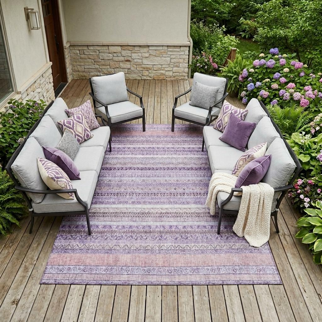 10' X 14' Lavender And Purple Striped Washable Indoor Outdoor Area Rug Homeroots Outdoor