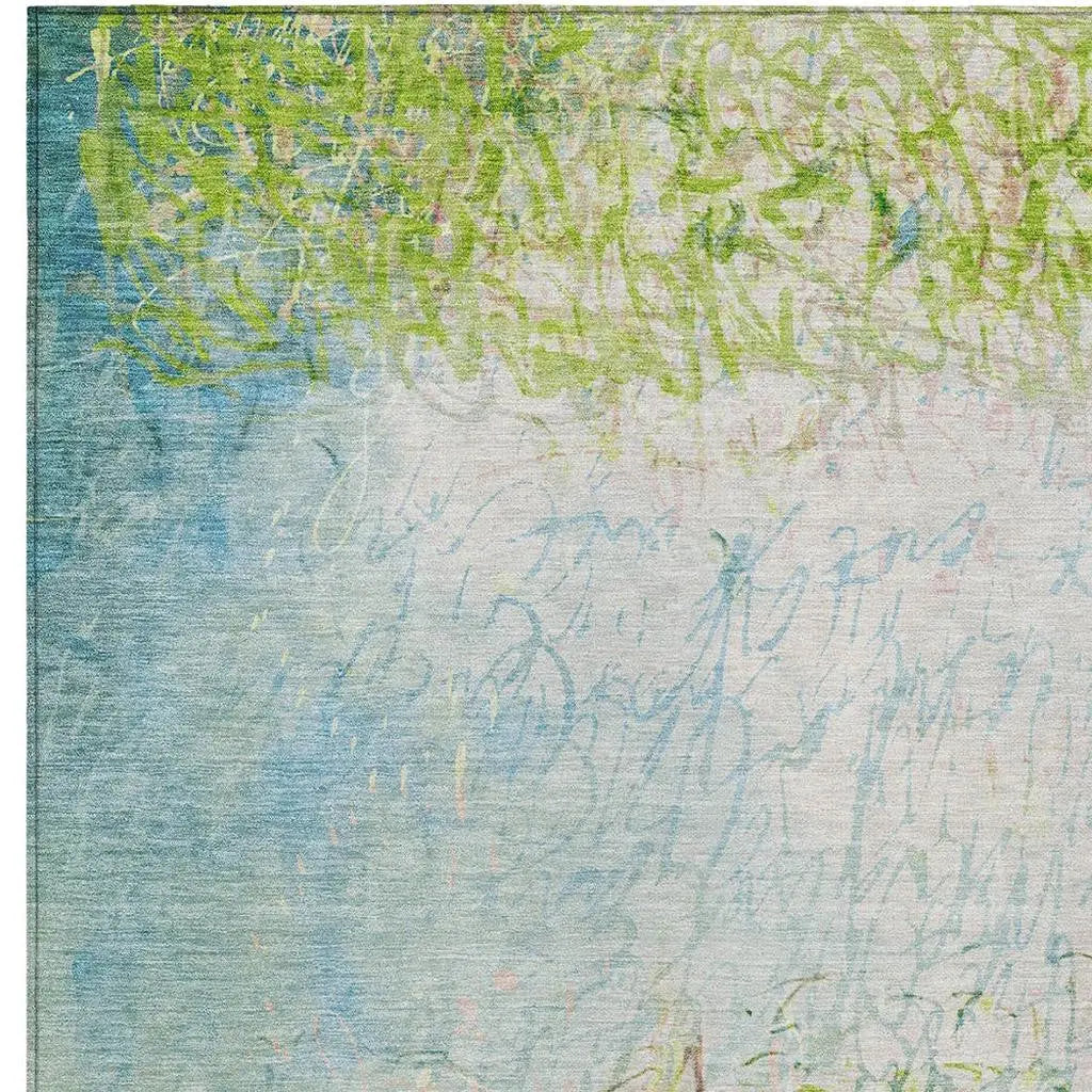 10' X 14' Lime Green And Ivory Abstract Washable Indoor Outdoor Area Rug Homeroots Outdoor