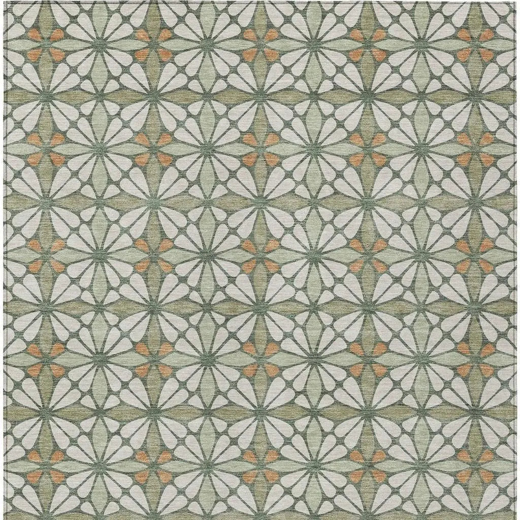 10' X 14' Linen And Beige Geometric Washable Indoor Outdoor Area Rug Homeroots Outdoor