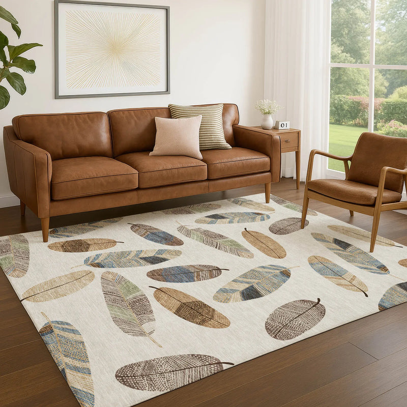 10' X 14' Linen And Ivory Botanical Leaves Washable Indoor Outdoor Area Rug Homeroots Outdoor