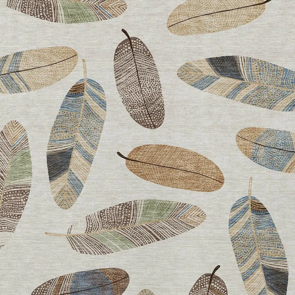 10' X 14' Linen And Ivory Botanical Leaves Washable Indoor Outdoor Area Rug Homeroots Outdoor