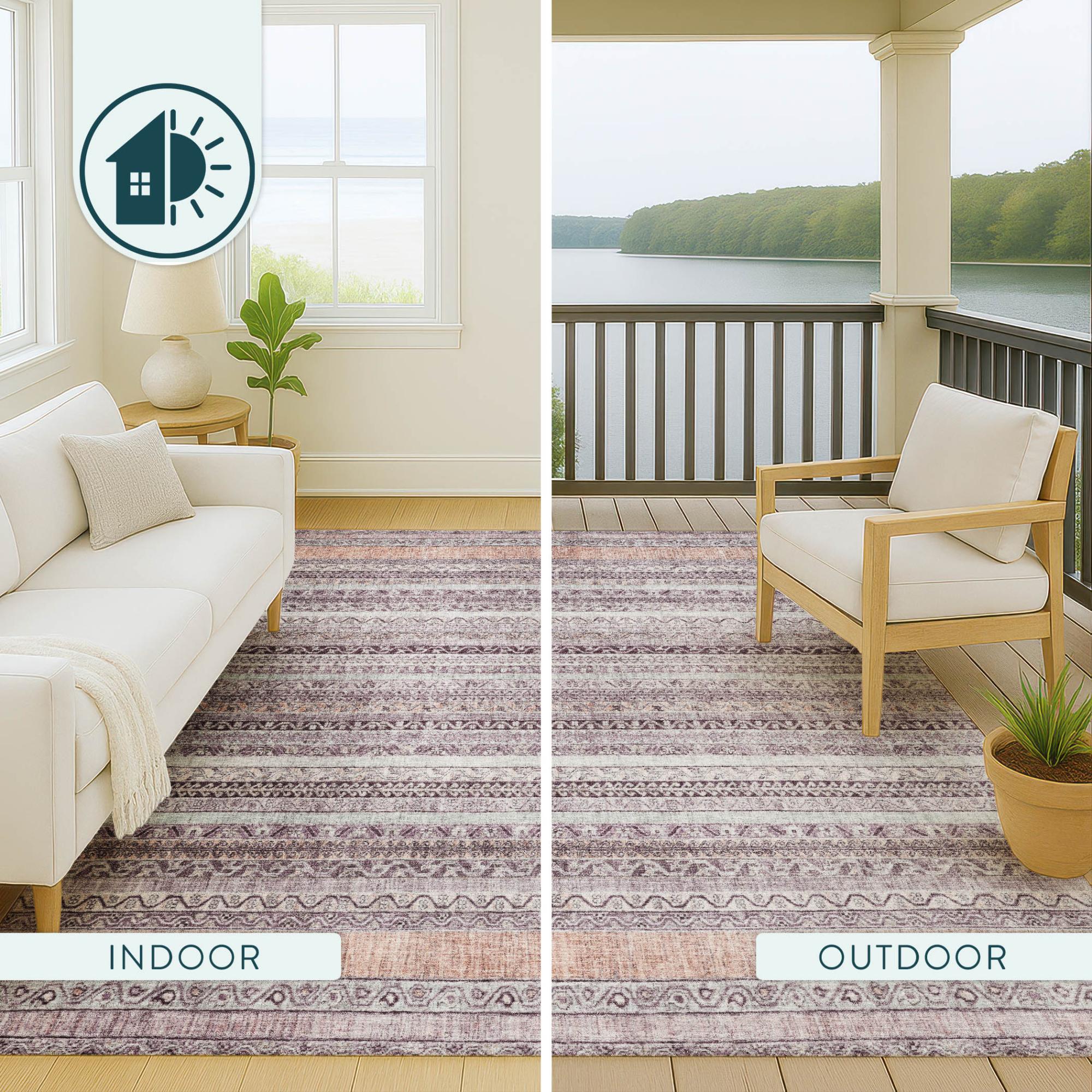 10' X 14' Mauve And Pink Striped Washable Indoor Outdoor Area Rug Homeroots Outdoor
