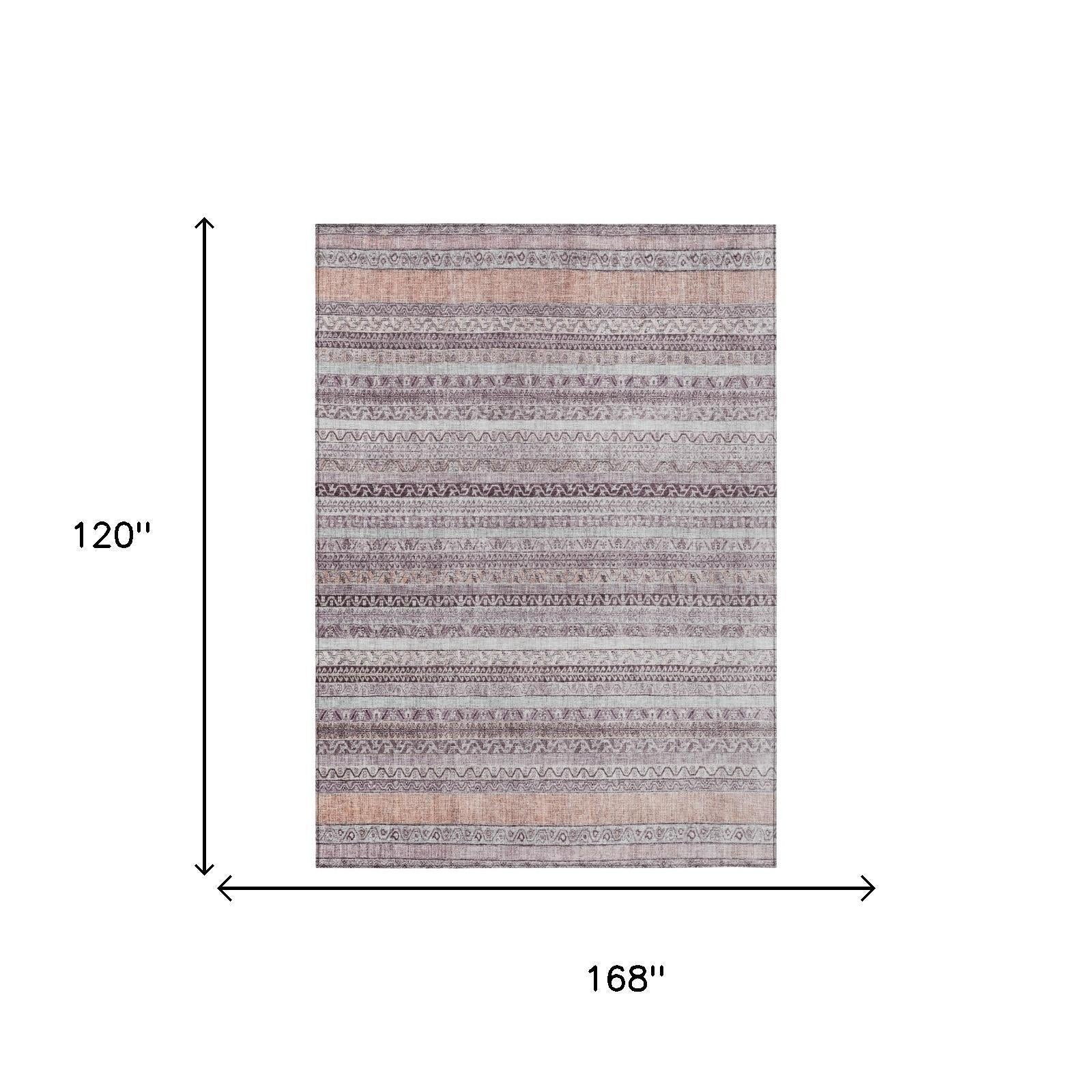 10' X 14' Mauve And Pink Striped Washable Indoor Outdoor Area Rug Homeroots Outdoor