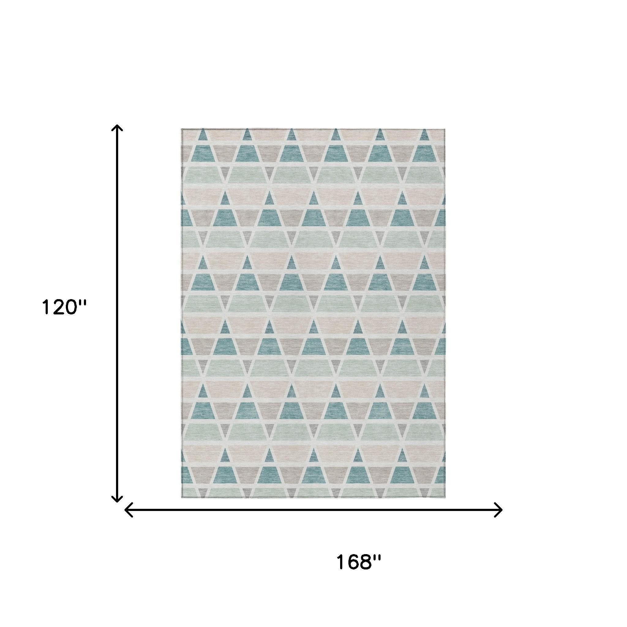 10' X 14' Mint Green And Green Geometric Washable Indoor Outdoor Area Rug Homeroots Outdoor