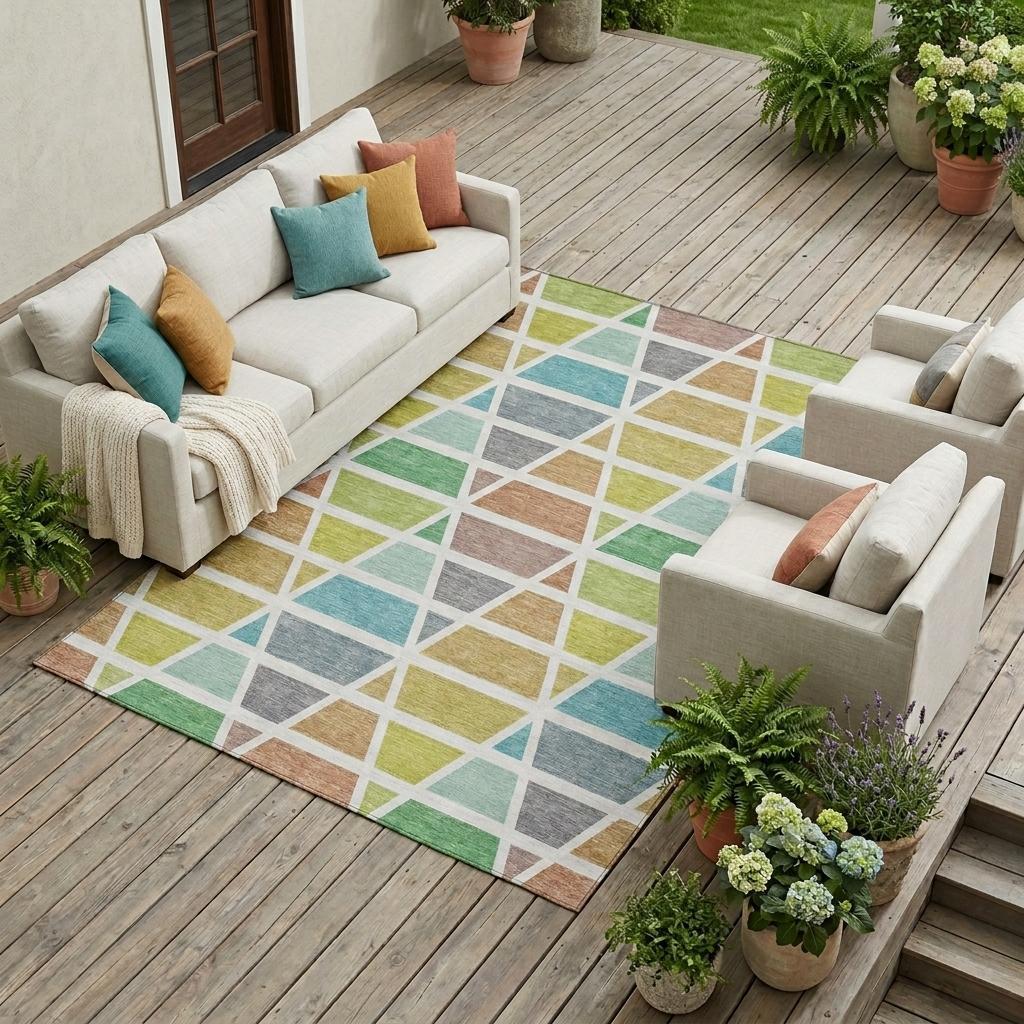 10' X 14' Mint Green And Green Geometric Washable Indoor Outdoor Area Rug Homeroots Outdoor
