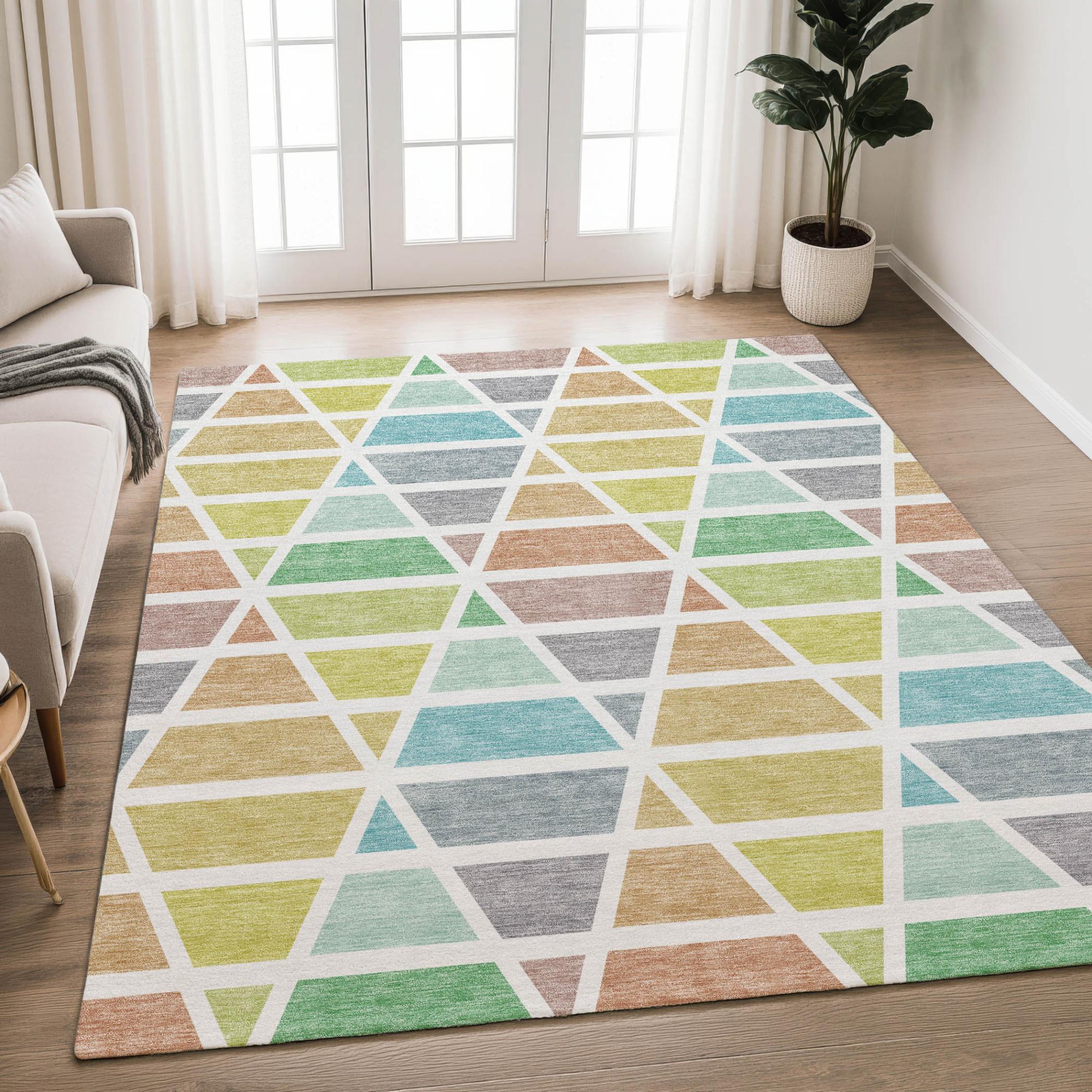 10' X 14' Mint Green And Green Geometric Washable Indoor Outdoor Area Rug Homeroots Outdoor