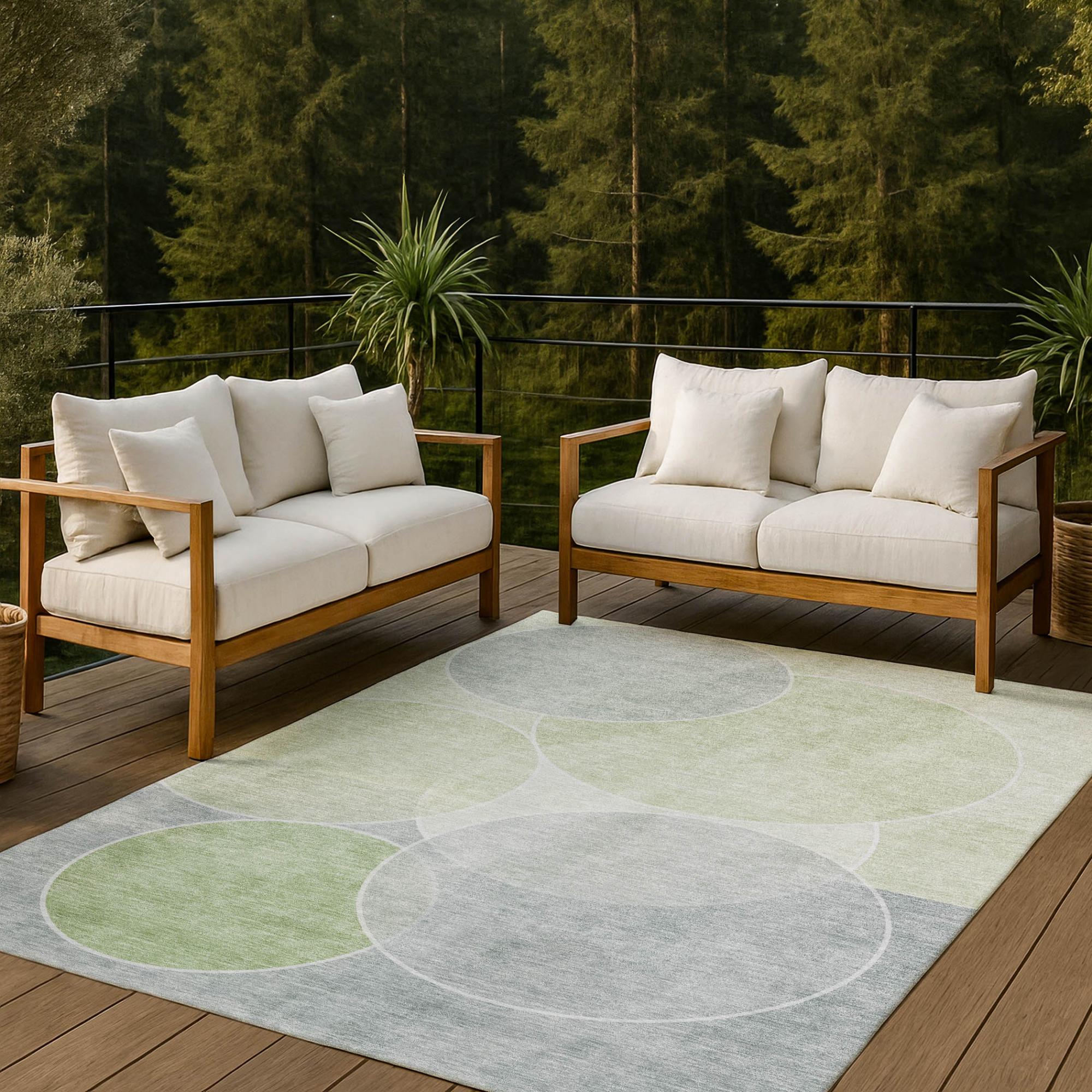 10' X 14' Mint Green And Green Geometric Washable Indoor Outdoor Area Rug Homeroots Outdoor