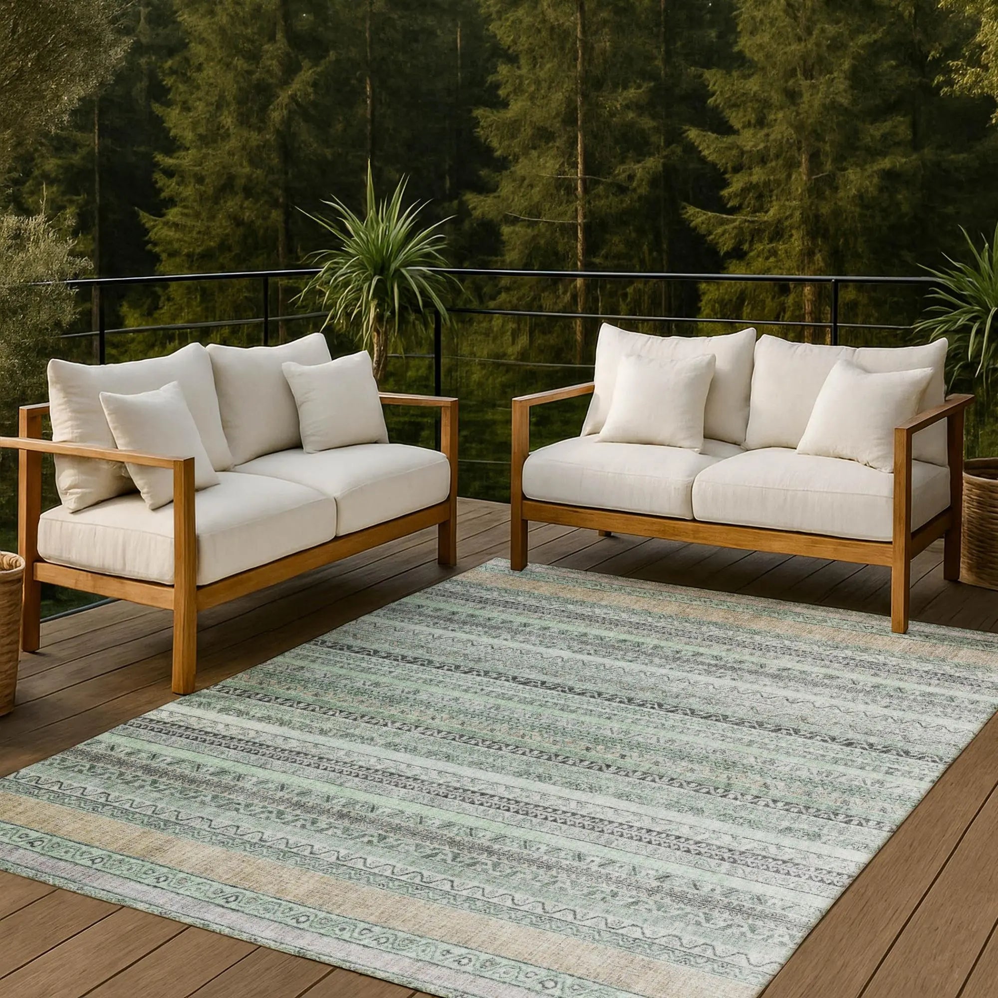 10' X 14' Mint Green And Green Striped Washable Indoor Outdoor Area Rug Homeroots Outdoor