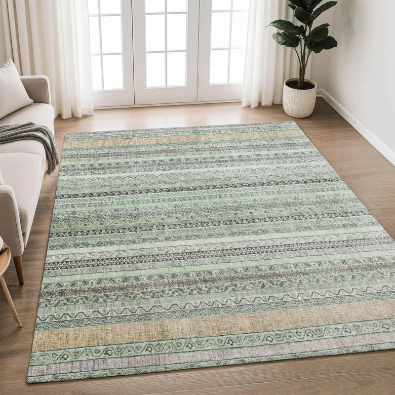 10' X 14' Mint Green And Green Striped Washable Indoor Outdoor Area Rug Homeroots Outdoor
