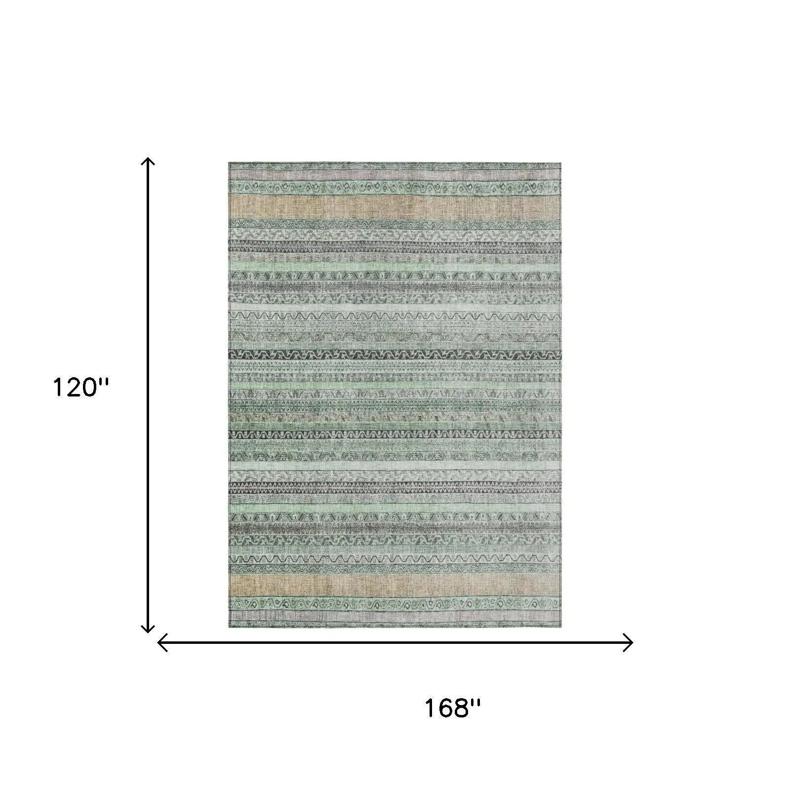10' X 14' Mint Green And Green Striped Washable Indoor Outdoor Area Rug Homeroots Outdoor