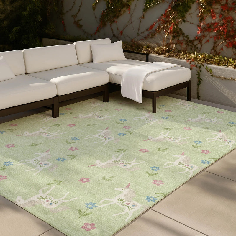 10' X 14' Mint Green And Ivory Floral Washable Indoor Outdoor Area Rug Homeroots Outdoor