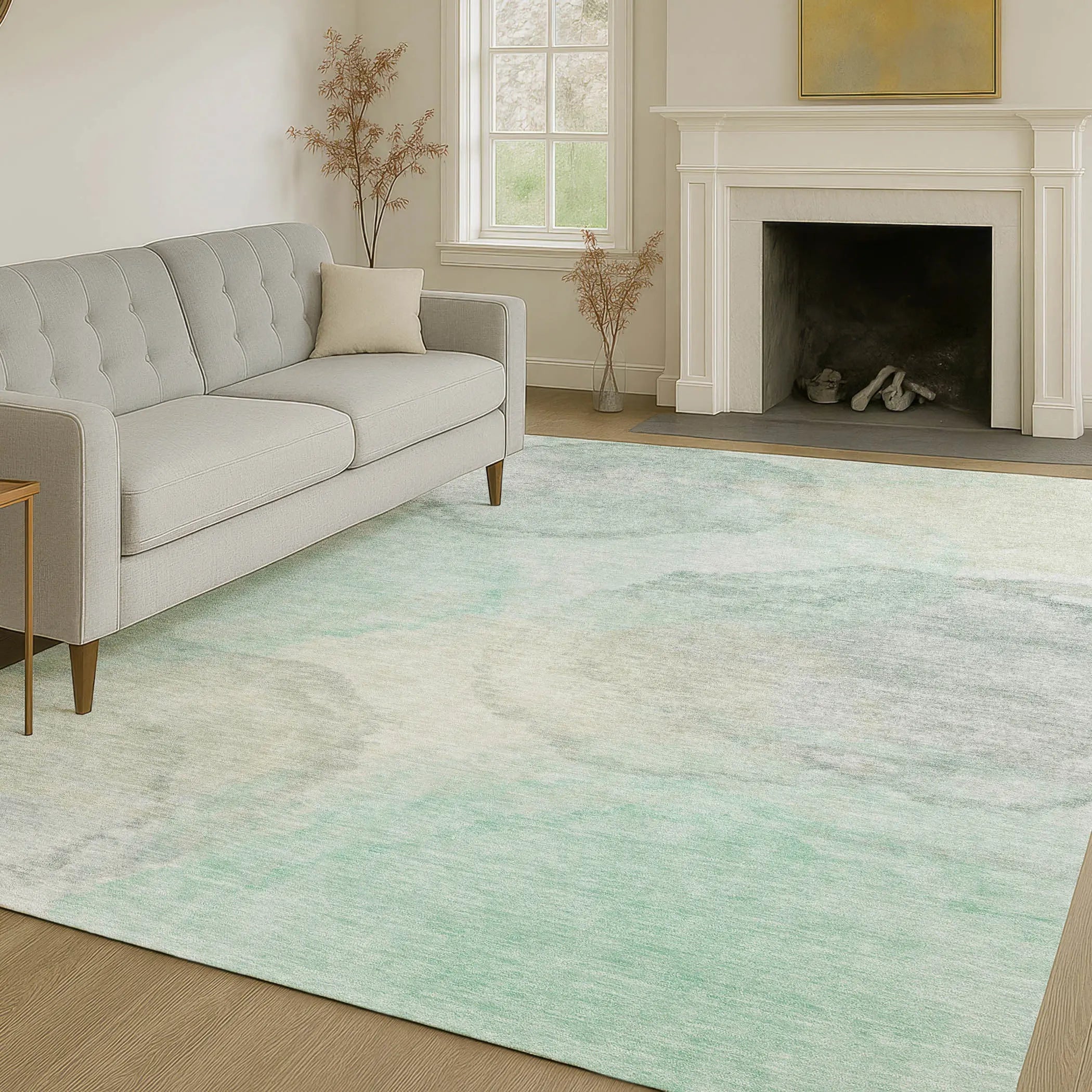 10' X 14' Mint Green And Teal Blue Abstract Washable Indoor Outdoor Area Rug Homeroots Outdoor