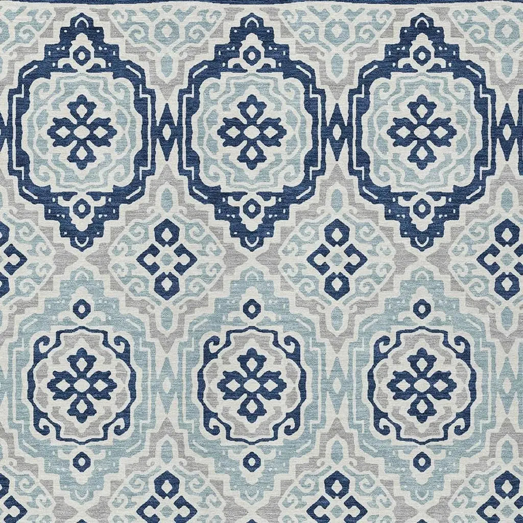 10' X 14' Navy Blue And Aqua Tribal Washable Indoor Outdoor Area Rug Homeroots Outdoor