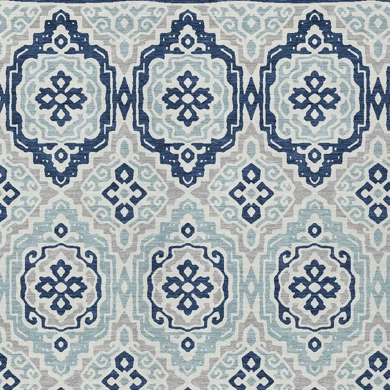 10' X 14' Navy Blue And Aqua Tribal Washable Indoor Outdoor Area Rug Homeroots Outdoor