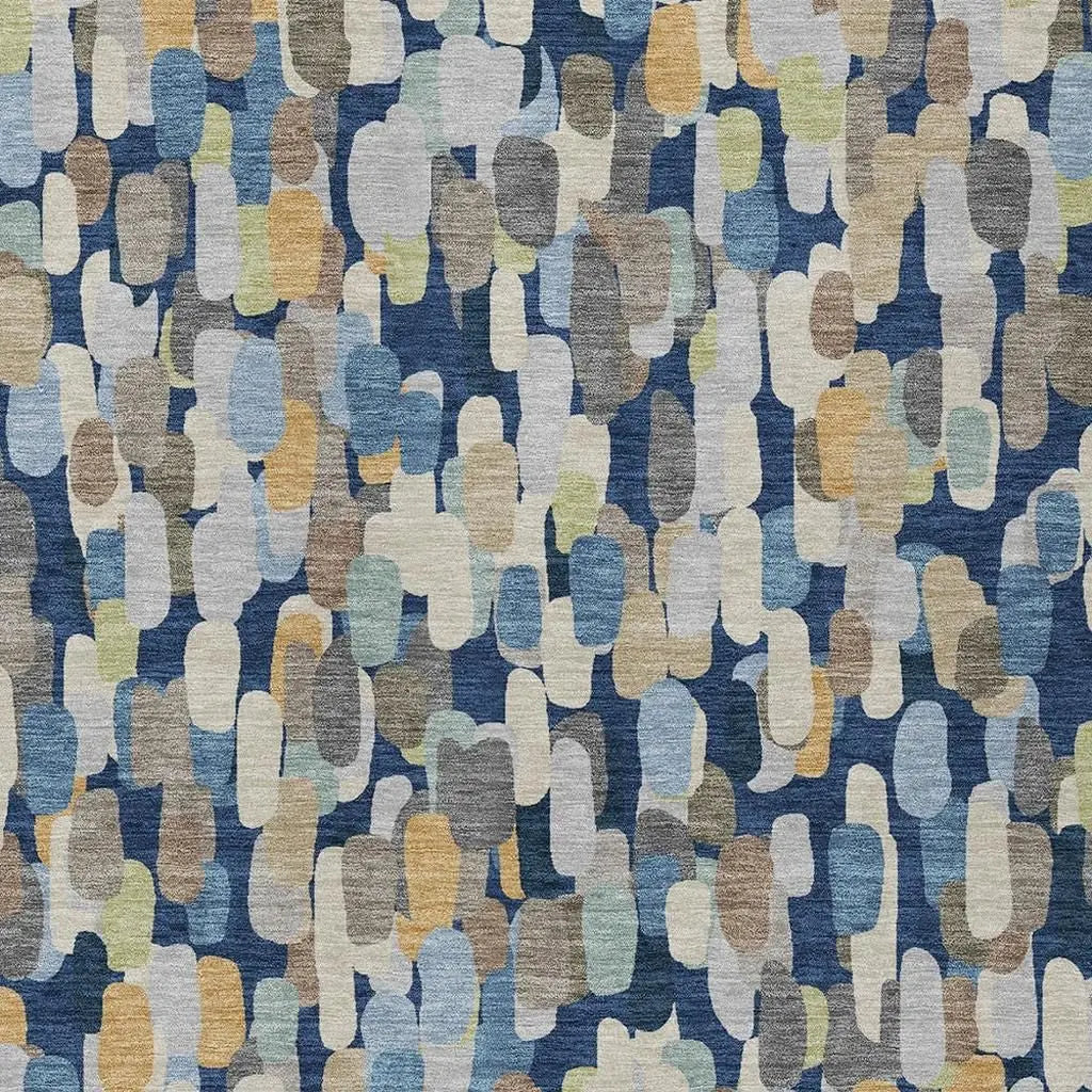 10' X 14' Navy Blue And Beige Abstract Washable Indoor Outdoor Area Rug Homeroots Outdoor