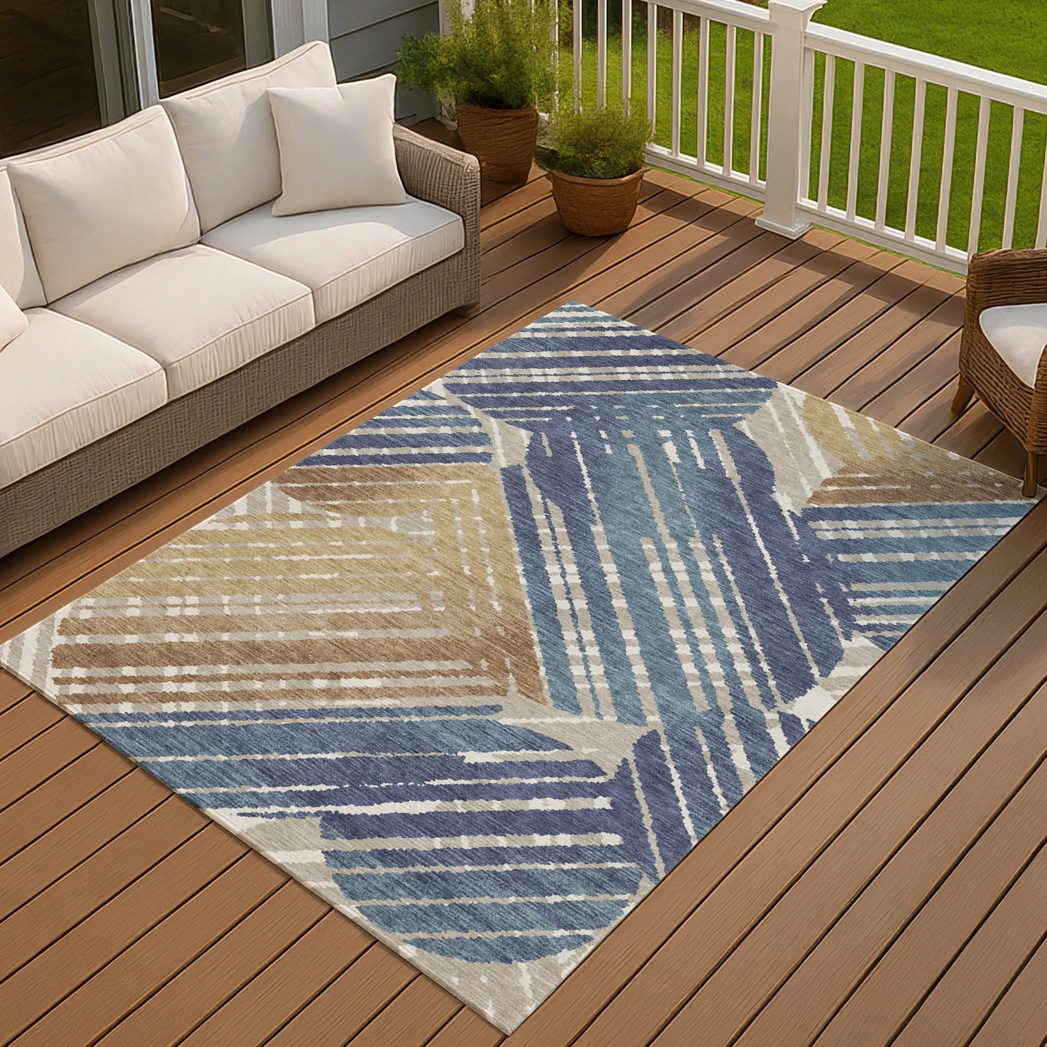 10' X 14' Navy Blue And Black Geometric Washable Indoor Outdoor Area Rug Homeroots Outdoor