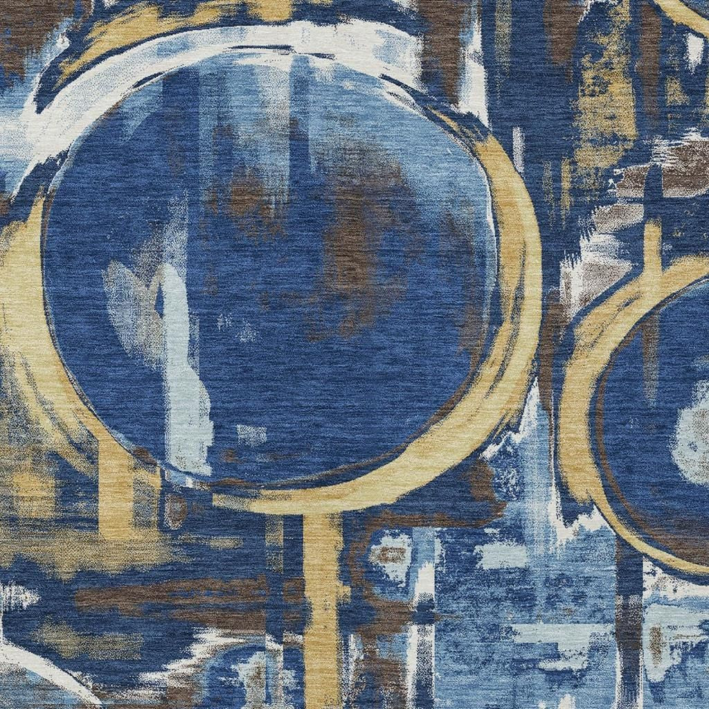 10' X 14' Navy Blue And Blue Abstract Washable Indoor Outdoor Area Rug Homeroots Outdoor