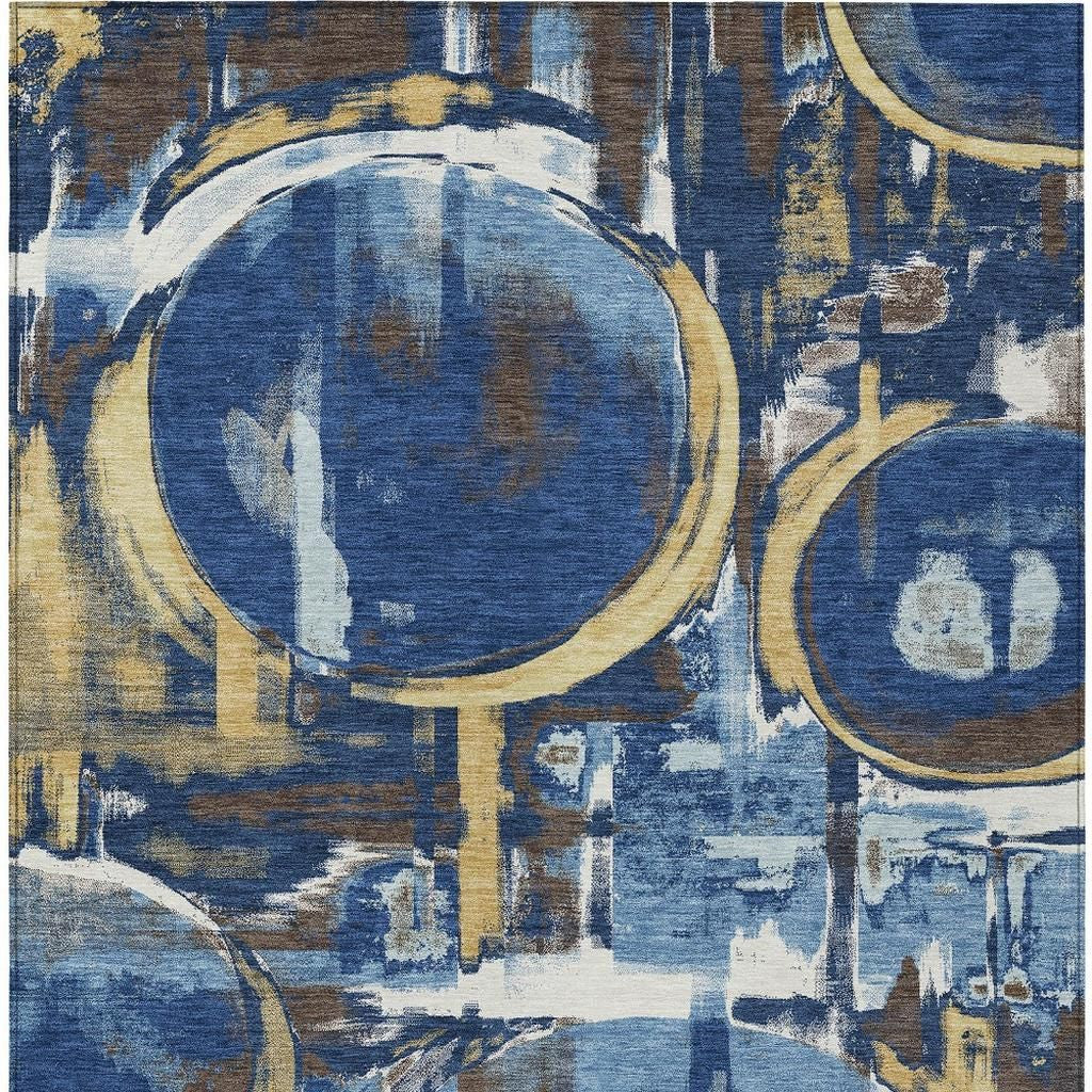 10' X 14' Navy Blue And Blue Abstract Washable Indoor Outdoor Area Rug Homeroots Outdoor