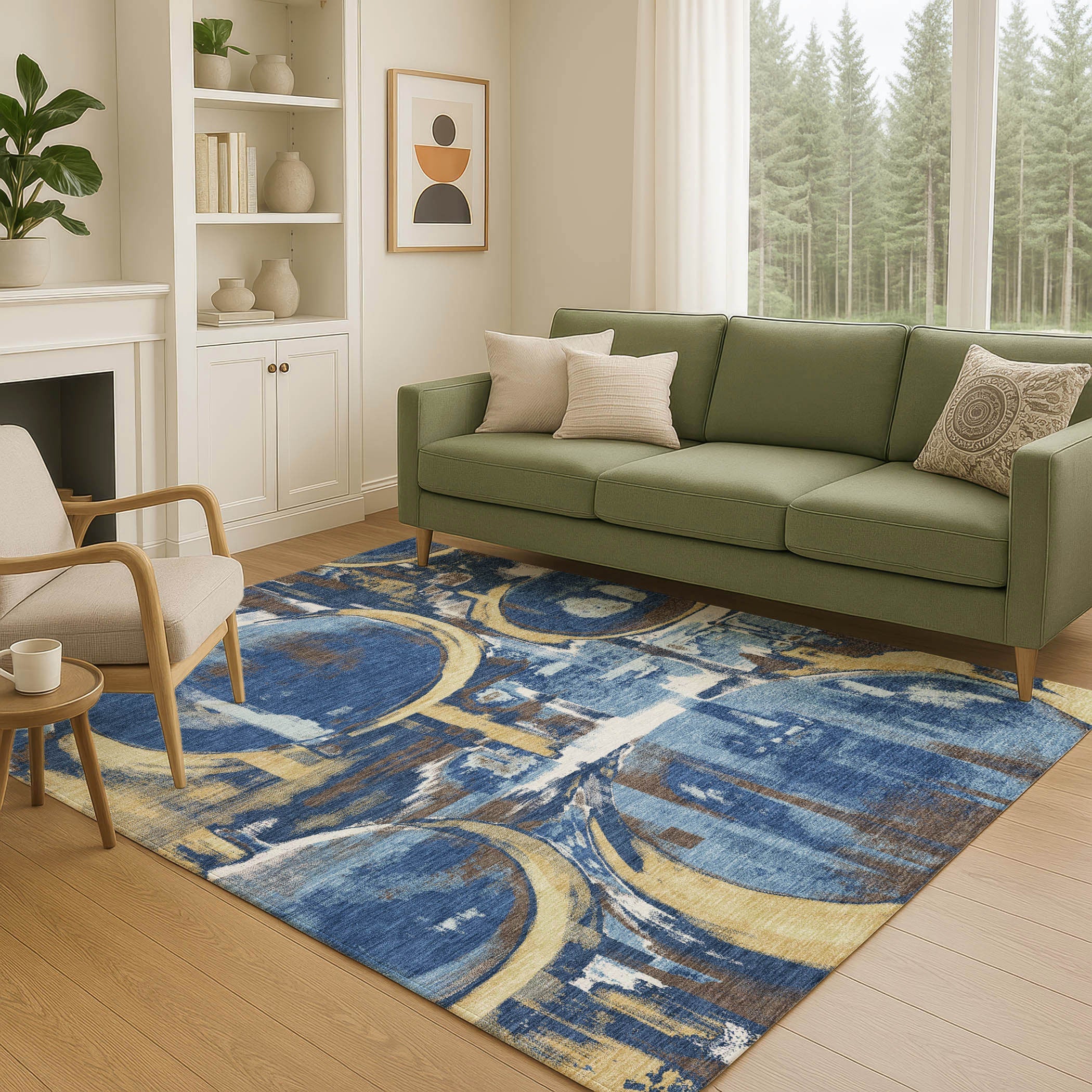 10' X 14' Navy Blue And Blue Abstract Washable Indoor Outdoor Area Rug Homeroots Outdoor