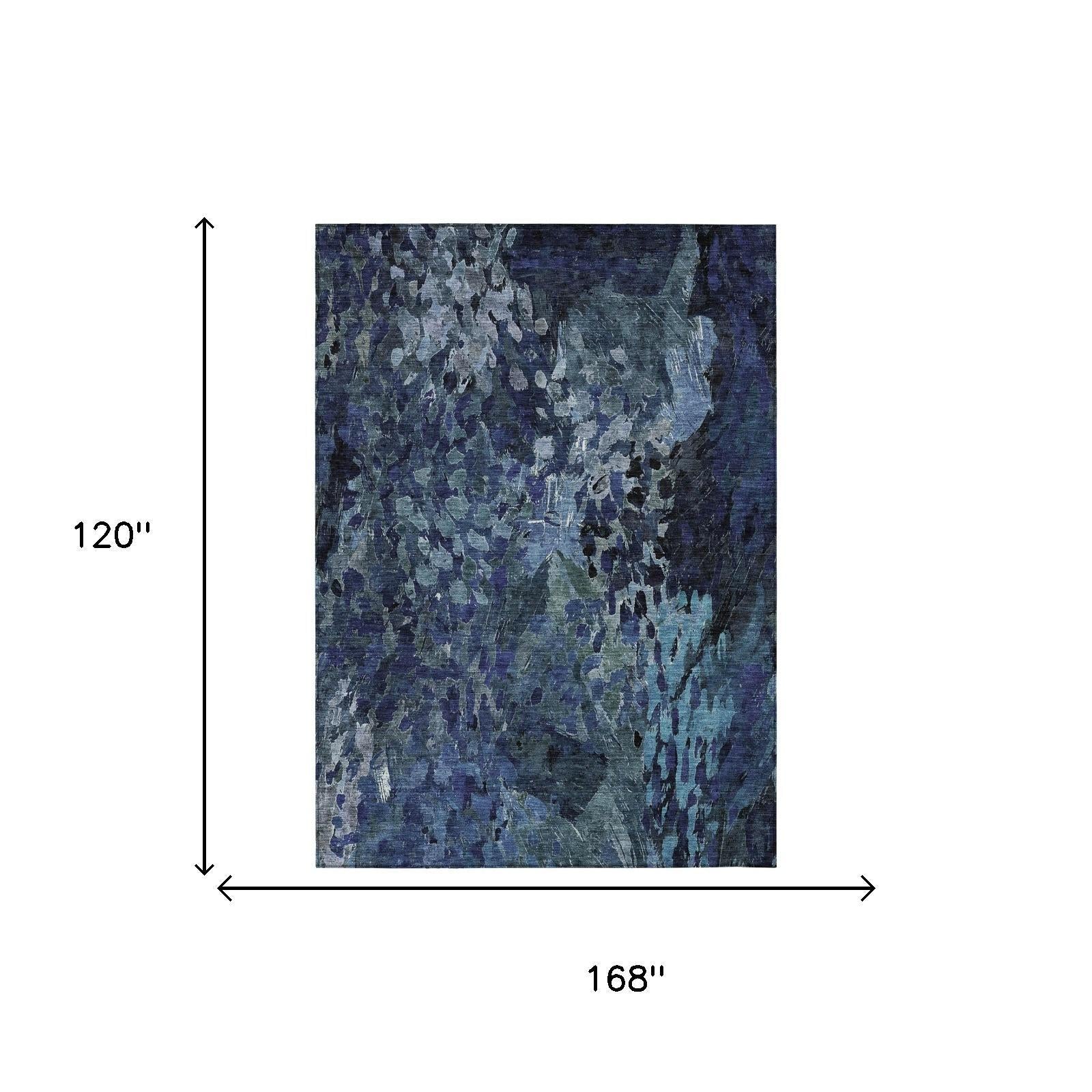 10' X 14' Navy Blue And Blue Abstract Washable Indoor Outdoor Area Rug Homeroots Outdoor