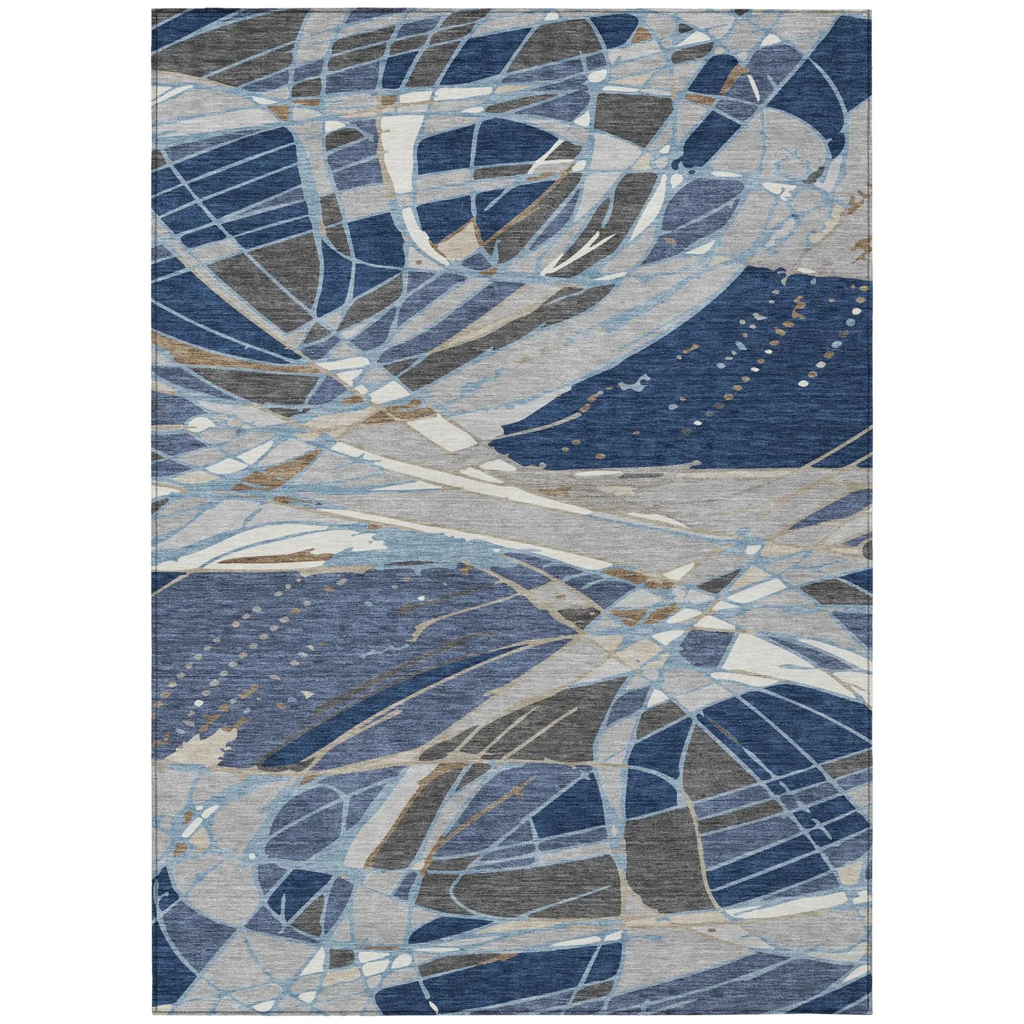 10' X 14' Navy Blue And Blue Abstract Washable Indoor Outdoor Area Rug Homeroots Outdoor