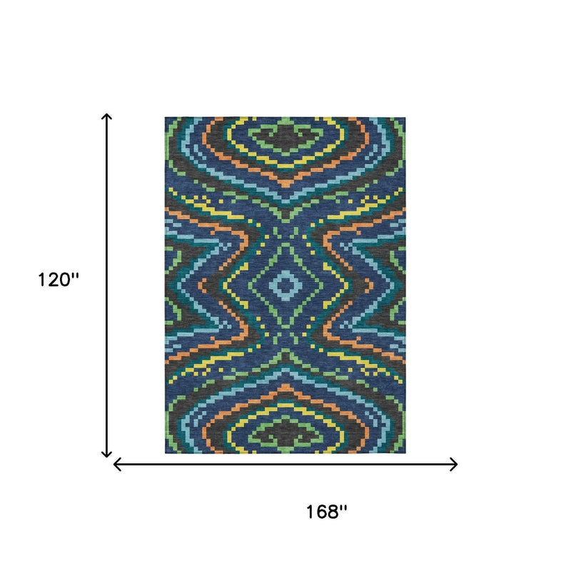 10' X 14' Navy Blue And Blue Abstract Washable Indoor Outdoor Area Rug Homeroots Outdoor