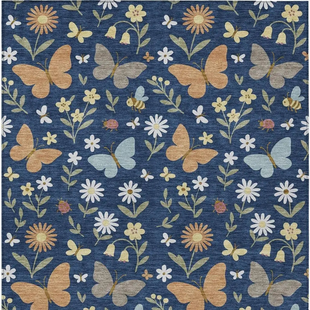 10' X 14' Navy Blue And Blue Abstract Washable Indoor Outdoor Area Rug Homeroots Outdoor