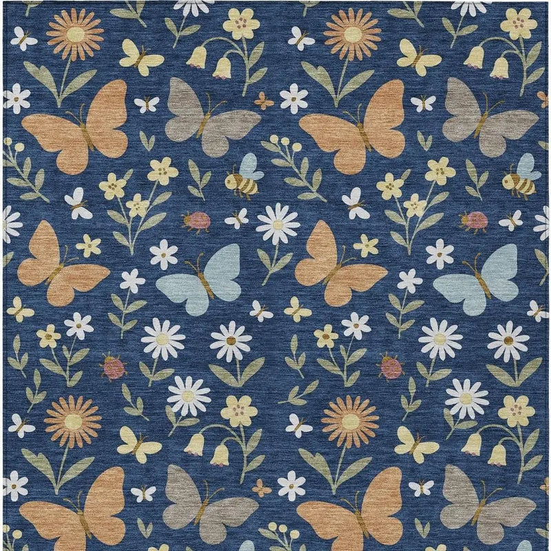 10' X 14' Navy Blue And Blue Abstract Washable Indoor Outdoor Area Rug Homeroots Outdoor