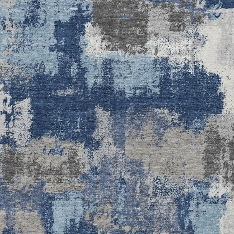10' X 14' Navy Blue And Blue Abstract Washable Indoor Outdoor Area Rug Homeroots Outdoor