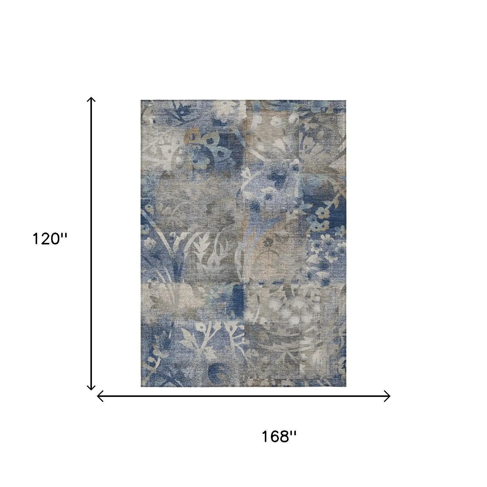 10' X 14' Navy Blue And Blue Botanical Leaves Washable Indoor Outdoor Area Rug Homeroots Outdoor