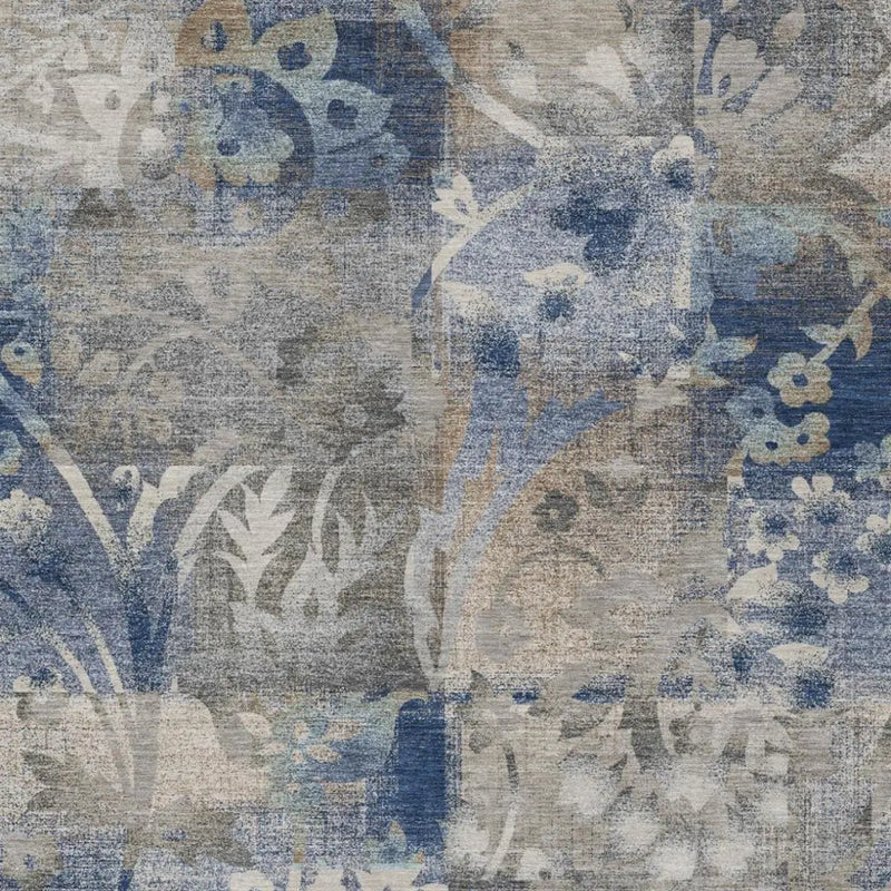 10' X 14' Navy Blue And Blue Botanical Leaves Washable Indoor Outdoor Area Rug Homeroots Outdoor