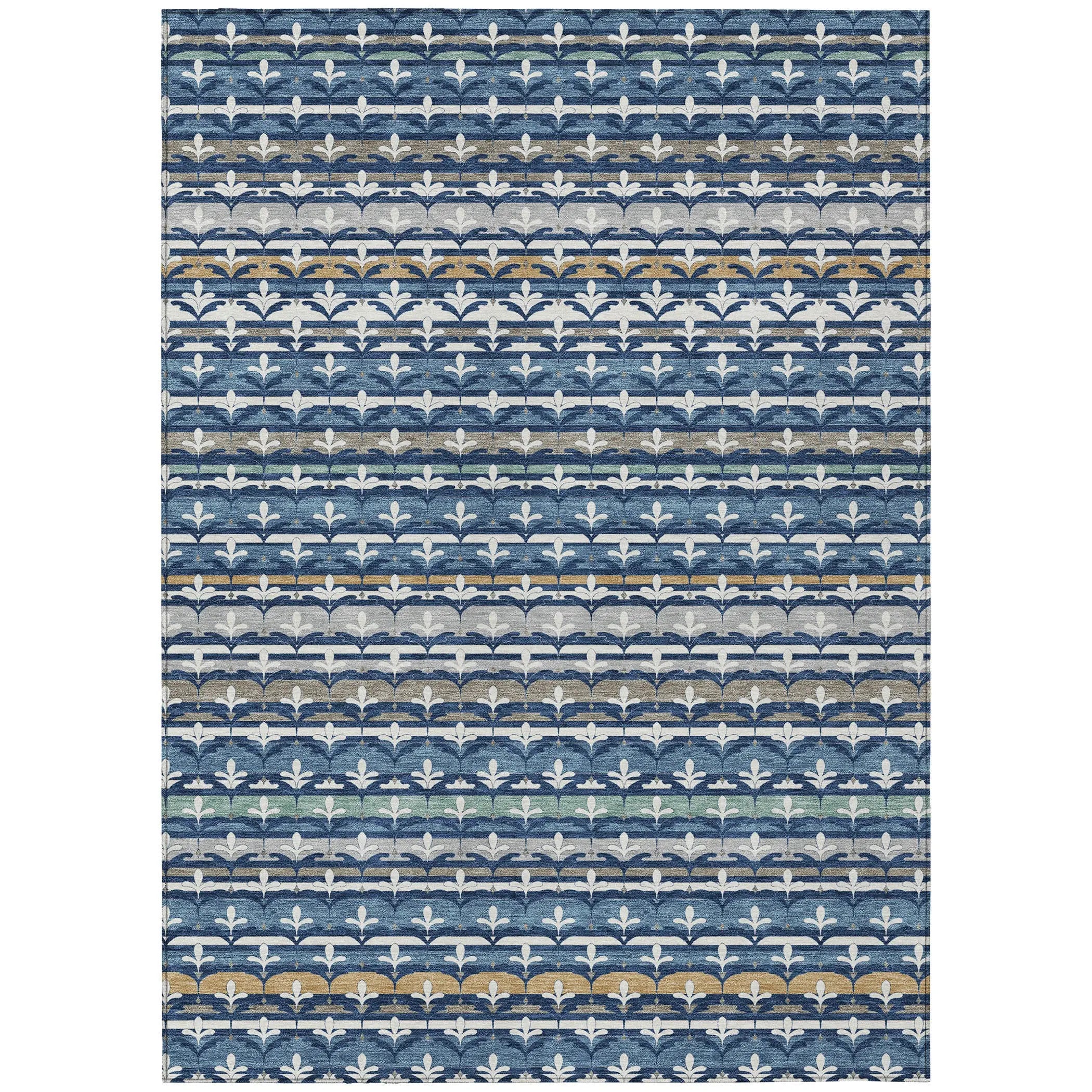 10' X 14' Navy Blue And Blue Damask Washable Indoor Outdoor Area Rug Homeroots Outdoor