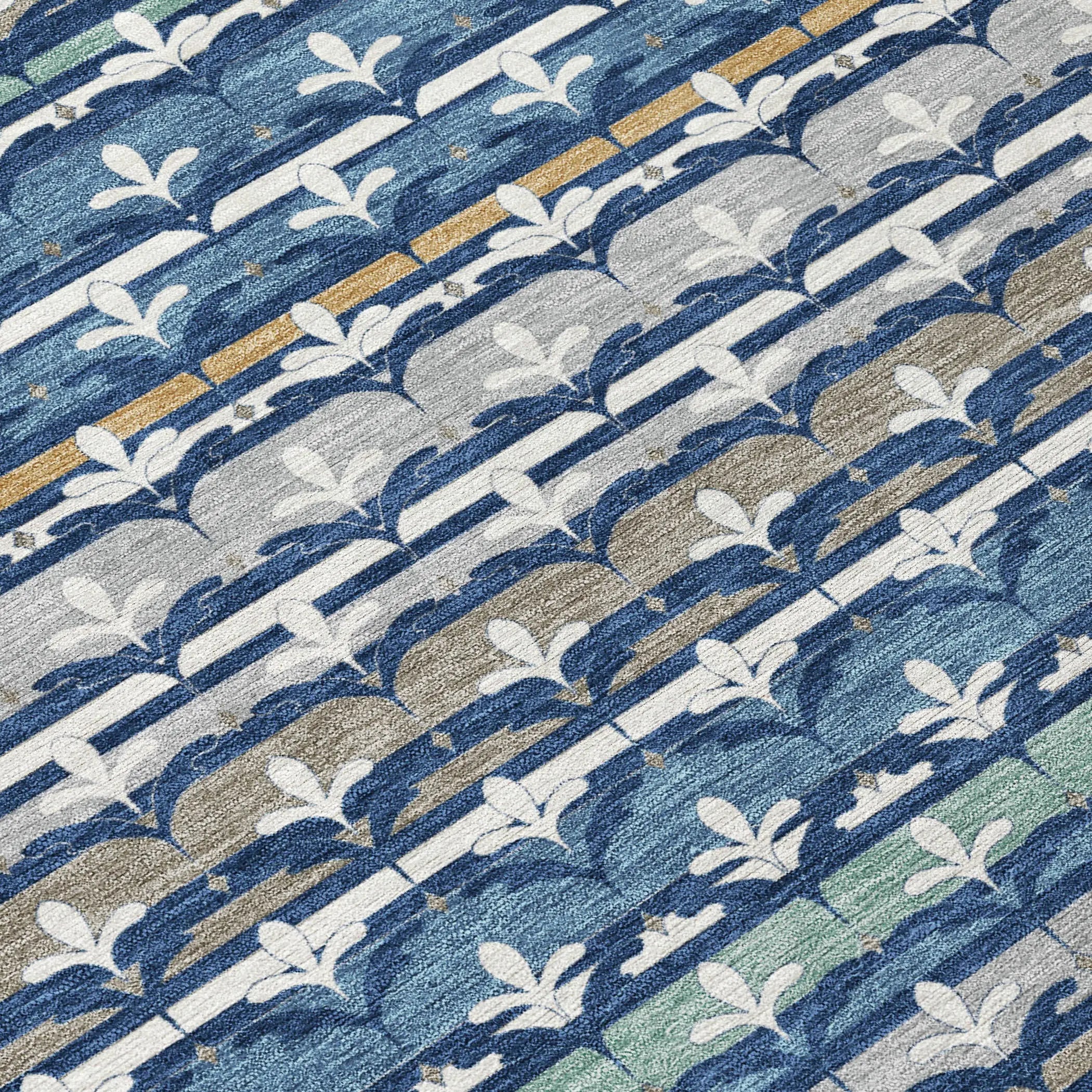 10' X 14' Navy Blue And Blue Damask Washable Indoor Outdoor Area Rug Homeroots Outdoor