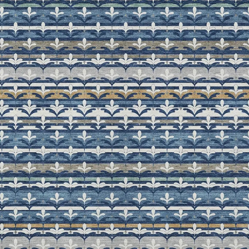 10' X 14' Navy Blue And Blue Damask Washable Indoor Outdoor Area Rug Homeroots Outdoor