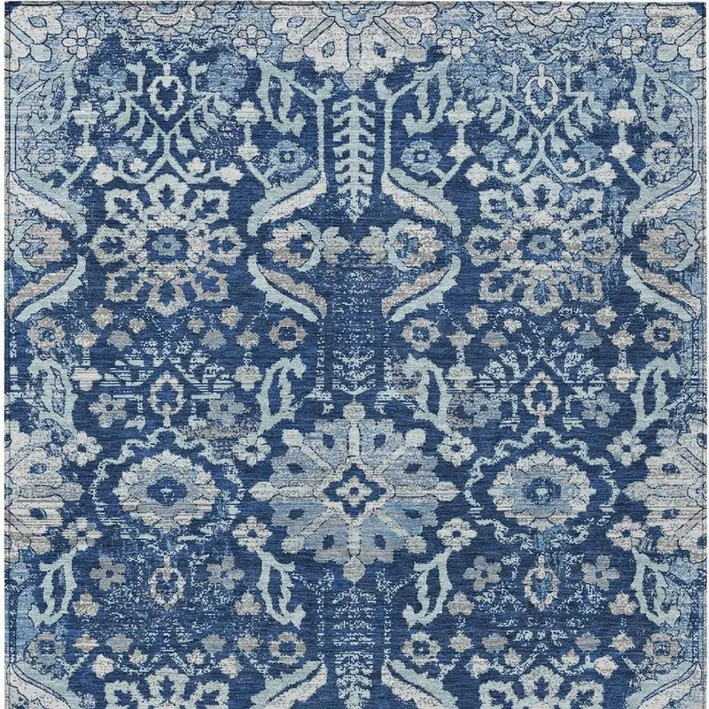 10' X 14' Navy Blue And Blue Damask Washable Indoor Outdoor Area Rug Homeroots Outdoor