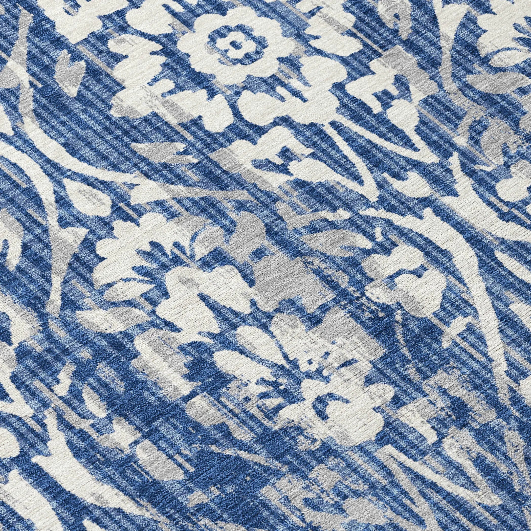 10' X 14' Navy Blue And Blue Damask Washable Indoor Outdoor Area Rug Homeroots Outdoor