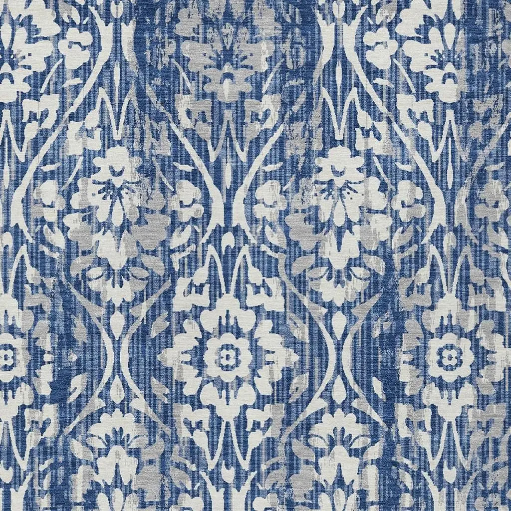 10' X 14' Navy Blue And Blue Damask Washable Indoor Outdoor Area Rug Homeroots Outdoor