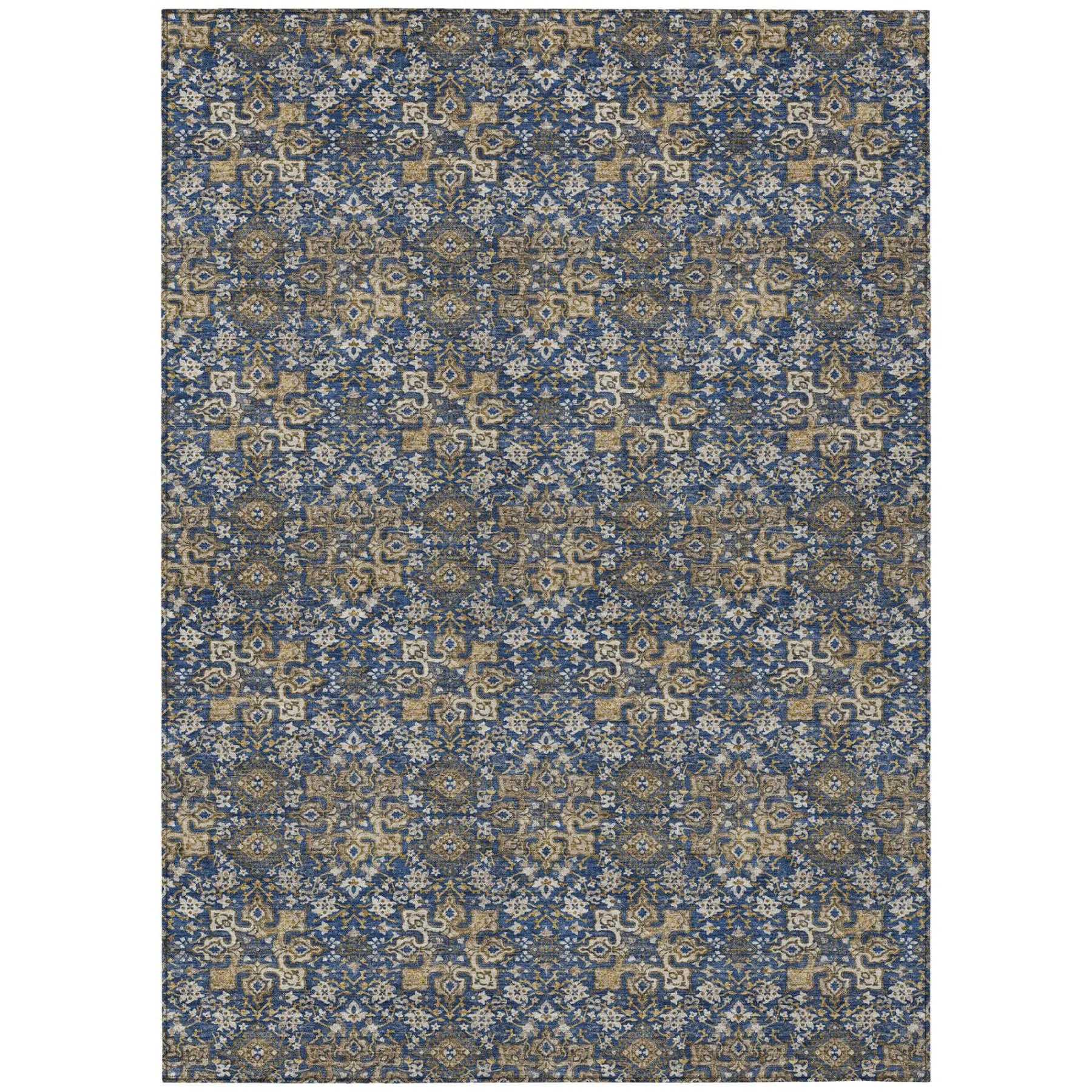 10' X 14' Navy Blue And Blue Damask Washable Indoor Outdoor Area Rug Homeroots Outdoor