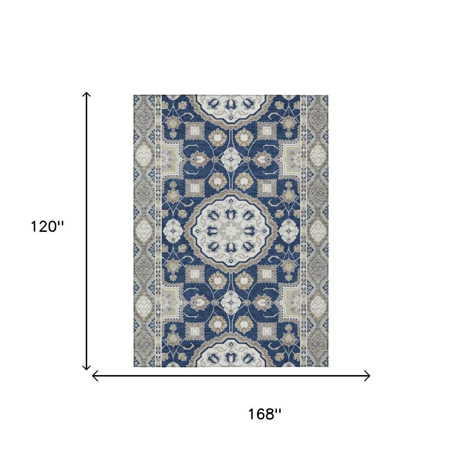 10' X 14' Navy Blue And Blue Floral Medallion Washable Indoor Outdoor Area Rug Homeroots Outdoor
