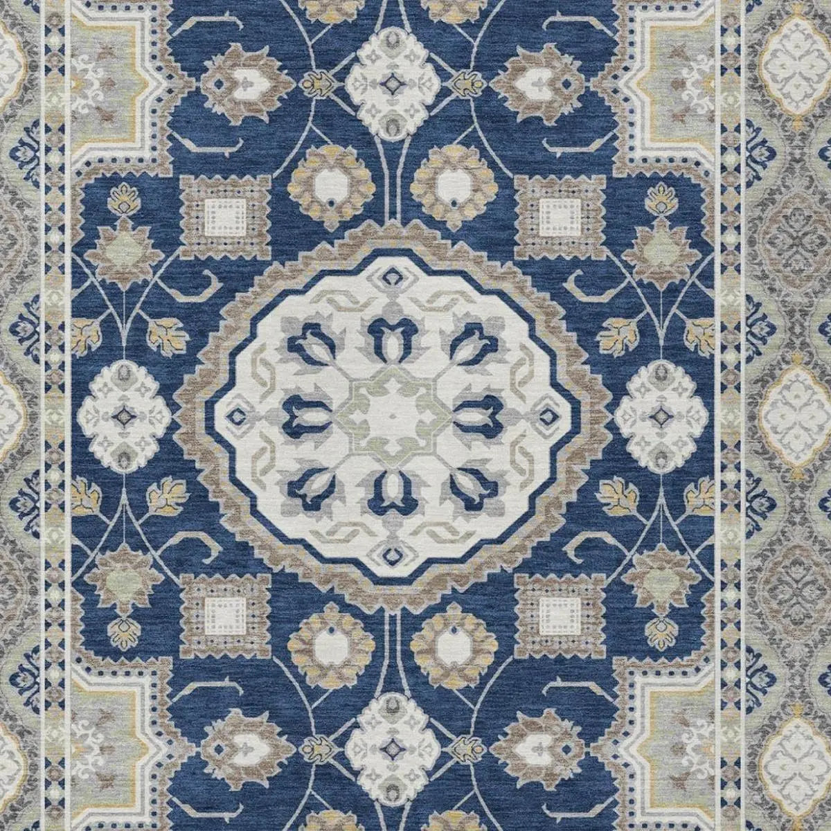 10' X 14' Navy Blue And Blue Floral Medallion Washable Indoor Outdoor Area Rug Homeroots Outdoor